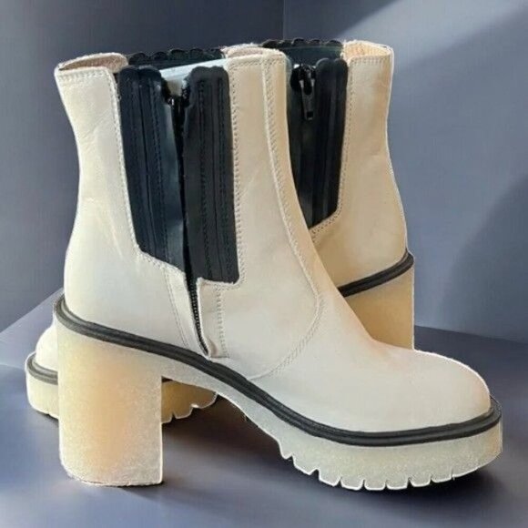 Free People Womens White James Chelsea Boot Chunky Heel NEW 9.5 / 39.5 MSRP $188 - Picture 6 of 12